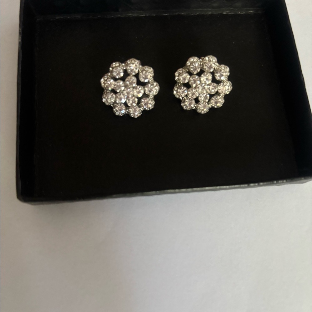 Sparkling Silver Crystal Cluster Stud Earrings